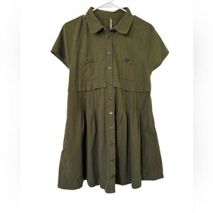 FREE PEOPLE Women’s Olive Green Utility Shirt Button-Up Dress XS Cotton
